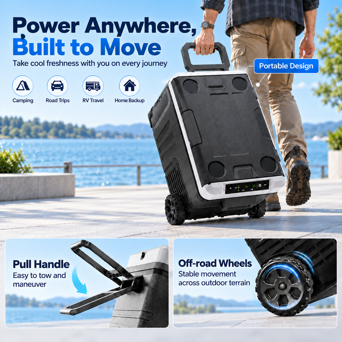 53QT 12V Portable Car Refrigerator – Dual Zone Fridge & Freezer