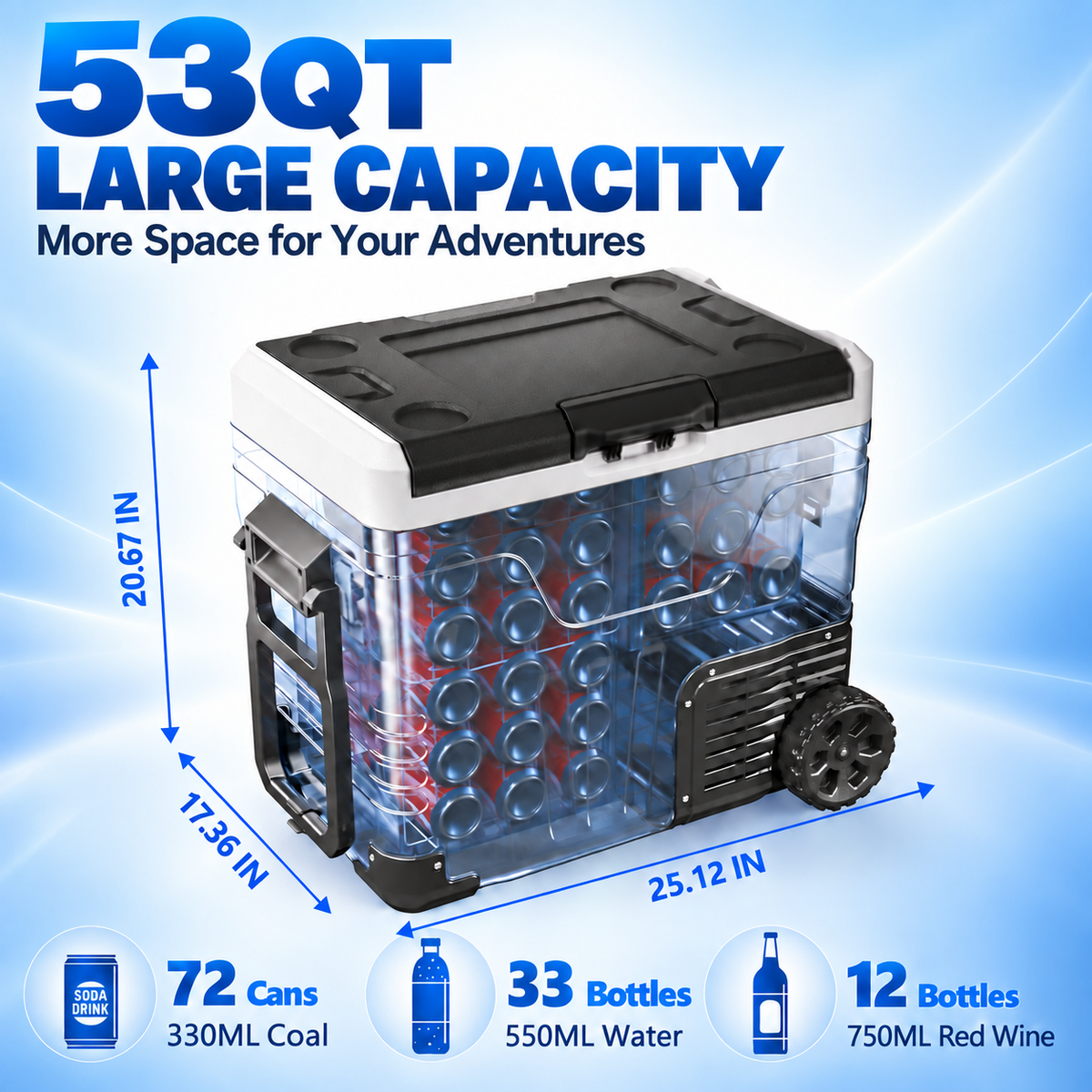 53QT 12V Portable Car Refrigerator – Dual Zone Fridge & Freezer