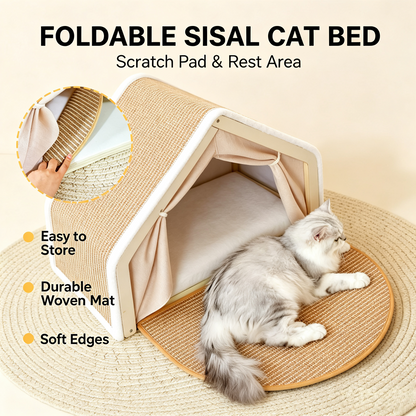 Foldable Cat Tent House with Sisal Scratching Roof
