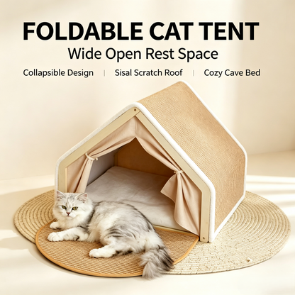 Foldable Cat Tent House with Sisal Scratching Roof