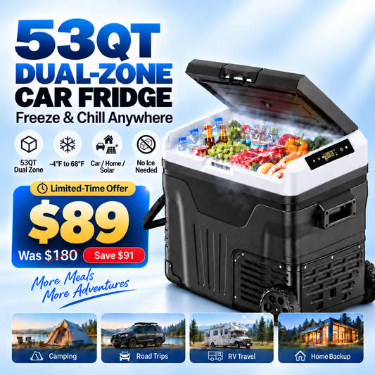 53QT 12V Portable Car Refrigerator – Dual Zone Fridge & Freezer